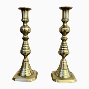 Antique Victorian Brass Candlesticks, 1890, Set of 2