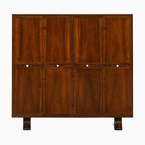 Barschrank aus Nussholz & Messing, 1930er