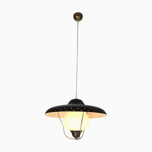 Lampada a sospensione in vetro opalino di Bent Karlby per Lyfa, Danimarca, anni '50
