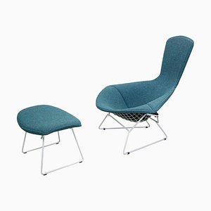 Juego de silla Bird y otomana atribuida a Harry Bertoia para Knoll, años 70