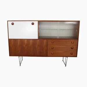 Teak & Brass Highboard or Cabinet attributed to William Watting for Fristho, Denmark, 1950s