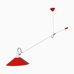 Red Counter Balance Ceiling Lamp attributed to J.J.J. Hoogervorst for Anvia Holland, 1950s