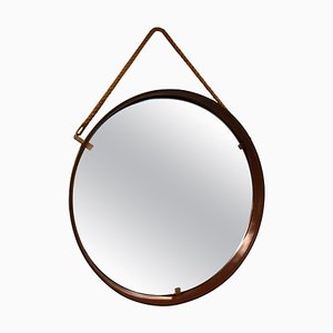 Cognac Leather Mirror from Pizzetti, Italy, 1950s