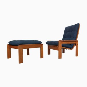 Moderner Mid-Century Teak Sessel & Fußhocker von Emc Møbler, Dänemark, 1960, 2er Set