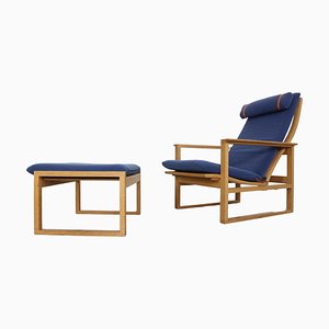 Set of Model 2254 Lounge Chair and 2248 Footstool attributed to Børge Mogensen for Fredericia, Denmark, 1950s