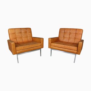 Cognac Leder Sessel Set von Florence Knoll, 1956