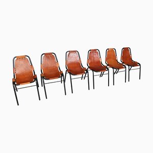 Cognac Leather Dining Chairs by C. Perriand for Les Arcs, 1960s, Set of 6