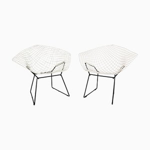Set di sedie Diamond in metallo bianco e nero attribuite a Harry Bertoia, anni '60