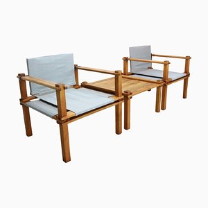 Japandi Safari Sessel und Tisch Gerd Lange zugeschrieben, 1965, 3er Set