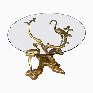 Mesa auxiliar Bonsai de latón y pájaro de caña de Willy Daro, Belgium, años 70