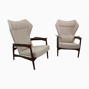 Juego de sillones daneses de orejas ajustables de teca atribuidos a Ib Kofod Larsen para Bovenkamp, años 50