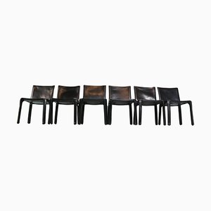 Cab-412 Black Leather Chairs attributed to Mario Bellini for Cassina, 1970s, Set of 6