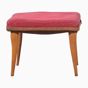 Vintage Stool in Red Velvet, 1950