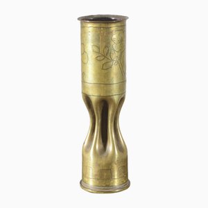 Military Bullet Vase in Worked and Engraved Brass