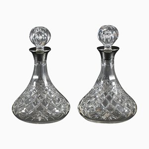 Vintage Karaffen aus geschliffenem Kristallglas & Silbermontierter Karaffen, 1972, 2 . Set
