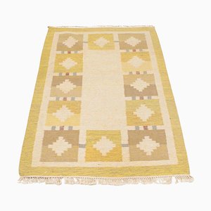 Scandinavian Modern Yellow and Beige Rölakan Flatweave Rug, Sweden, 1960s