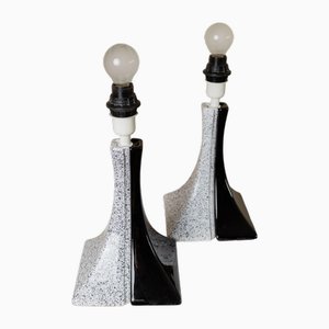 Vintage Modern Ceramic Lamps in Black and White, Italy, 1980s