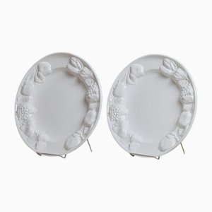 Vintage Ceramic Plates in White Glaze with Fruit Relief, Italy, 1980s