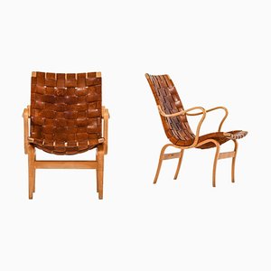 Set of Easy Chairs in Birch and Leather by Bruno Mathsson, 1968
