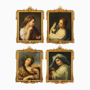 After Giuseppe Mazzolini, Four Seasons, 19th Century, Oil Paintings, Set of 4