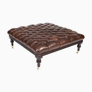 Großer brauner Vintage Leder Pouf, 1980er