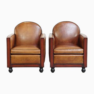 Set of Art Deco Club Chairs in Sheepskin Leather