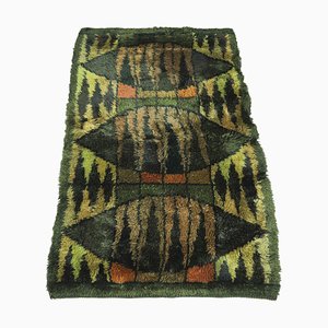 Grüner skandinavischer Moderner Hochflor Rya Teppich, Schweden, 1960er