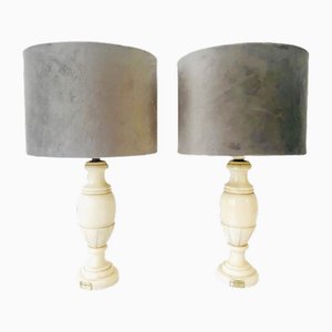 Vintage Italian Alabaster Marble Lamps, Set of 2