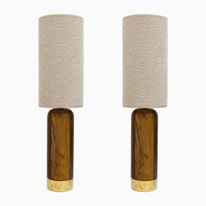 Mid-Century Modern Style Italian Wooden and Brass Table Lamps, 1990, Set of 2