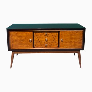 Sideboard aus Palisander & Thuja Bruyère & Nussholz, Messing & Glasgriffe, 1950er