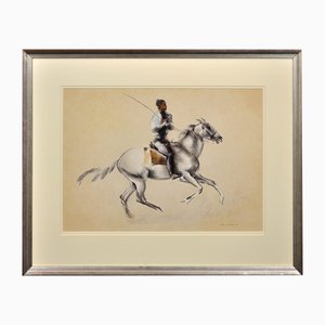 John Rattenbury Skeaping, A Horseman of the Camargue, South of France, 1970, Pastel Drawing, Framed
