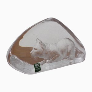 Grande Sculpture Chat en Verre Cristal par Mats Jonasson pour Maler As, Suède, 1980s