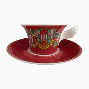 Le Reve De Noel Tea Cup and Saucer by Versace for Rosenthal, 2000, Set of 2
