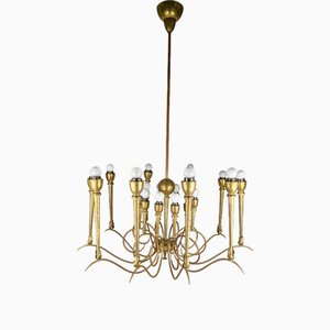 Grand Lustre à 20 Lampes en Laiton, Italie, 1940s