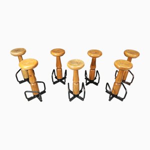 Brutalist Bar Stools, 1960s, Set of 7