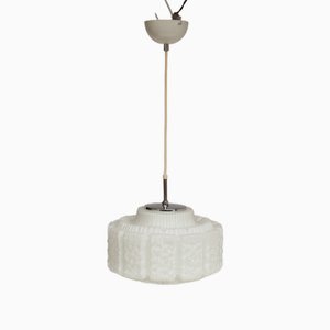 White Opal Glass Pendant Light in the Shape of a Flower from Limburg, 1970s