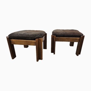 Set of Vintage Walnut Poufs with Padding, 1970