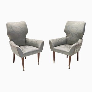 Fauteuils Vintage Gris Satiné avec Structure en Noyer, Italie, 1950s, Set de 2