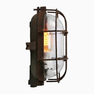 Industrielle Vintage Wandlampe aus Gusseisen & Klarglas von Industria Rotterdam