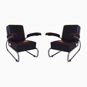 Juego de Sillones de cuero de Hayek Gottwald, años 30