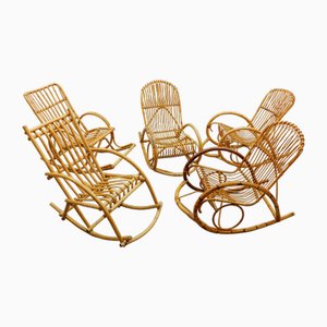 Sedia a dondolo Mid-Century moderna in vimini e bambù, anni '60