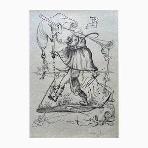 Salvador Dali, Brother Jean Des Entommeures or Cardinal Du Bellay from Les Songes Drôlatiques De Pantagruel, Original Large Lithograph, 1973