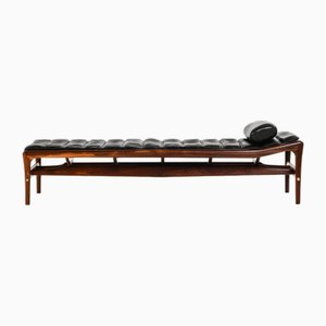 Dormeuse vintage in palissandro con corde di nylon e pelle nera di Helge Vestergaard Jensen, anni '60