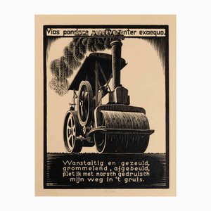 Maurits Cornelis Escher, Steamroller, Woodcut, 1931