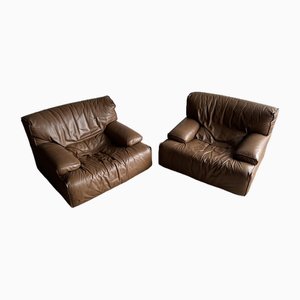 Brown Leather Club Sofas from Brunati, Set of 2