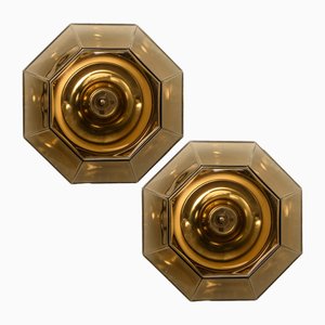 Limburg Geometric Smoked Glass and Brass Wall Lights, 1970s