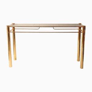 Console Vintage Dorée avec Plateau en Verre Fumé, 1970s