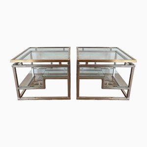 Sofa End Tables in Chrome, Brass and Glass, 1970s, Set of 2