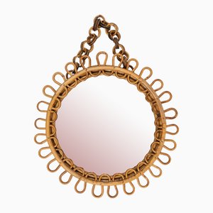 Mid-Century Round Wall Mirror in Rattan and Bamboo in the style of Franco Albini, Italy, 1960s