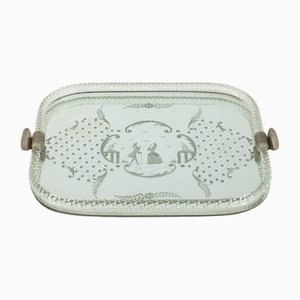 Vassoio da portata in vetro di Murano inciso a specchio di Ercole Barovier, Italia, anni '50